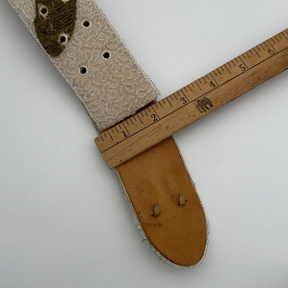 Vintage 1950s 1960s Hand Beaded Belt Ivory Brown Glass Seed Beads Small‎ main image 11